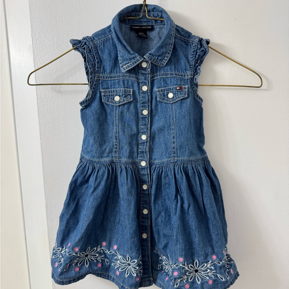 Tommy Hilfiger Blue Denim Kids Dress with Embroidery